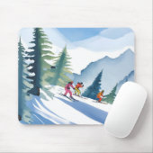 Lasst uns Ski fahren | Winter-Wasserfarbenmalerei Mousepad (Mit Mouse)