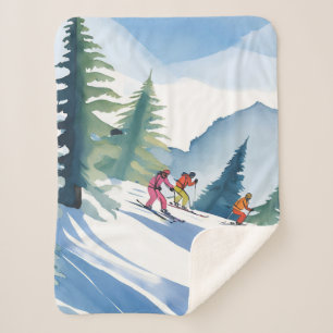 Lasst uns Ski fahren Winter-Wasserfarbenmalerei Sherpadecke
