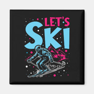 Lasst uns Skifahren, Retro-Ski-Vintage-Ski-Outfit Magnet