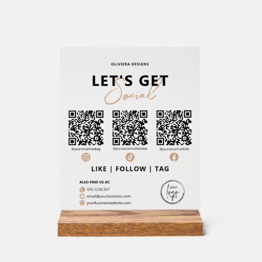 Lasst uns sozialen QR-Code mit uns verbinden Acrylschild (Vorderseite)