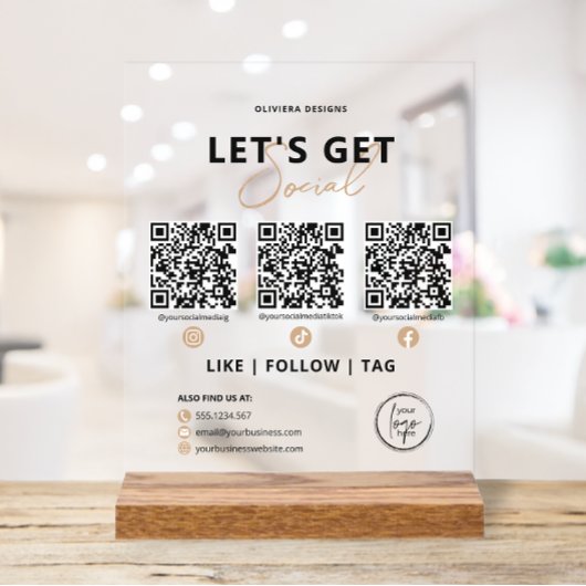 Lasst uns sozialen QR-Code mit uns verbinden Acrylschild