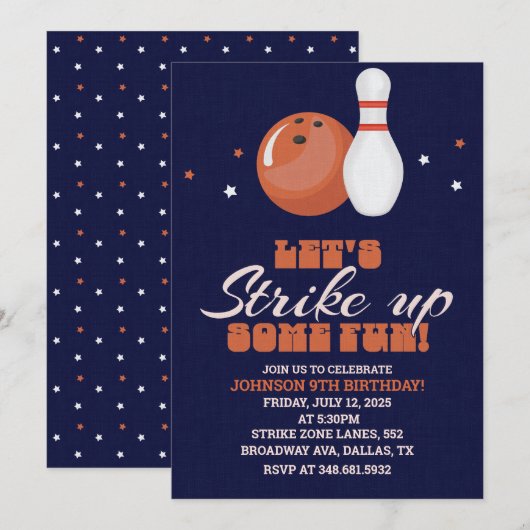 Lasst uns Spaß machen! Bowling Birthday Einladung (Vorne/Hinten)