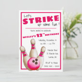 Lasst uns Spaß machen! Bowling Birthday Party Einladung (Stehend Vorderseite)