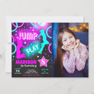 Lasst uns springen Bounce Neon Trampolinpark Gebur Einladung