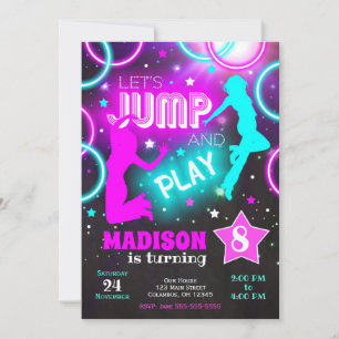 Lasst uns springen Bounce Neon Trampolinpark Gebur Einladung