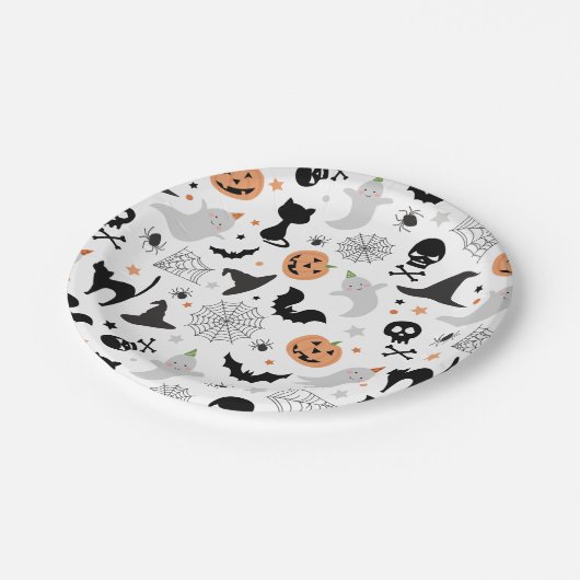 Lasst uns spukhaftes Halloween-Party plattieren, w Pappteller (Schrägansicht)