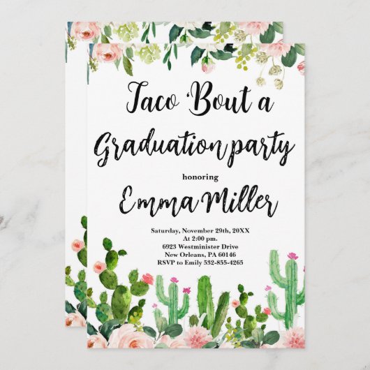 Lasst uns Taco 'Bout a Abschluss Fiesta Party Einladung (Vorne/Hinten)