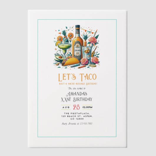 Lasst uns Taco 'Bout a Birthday - Fiesta Party Pergament Einladungen (Vorderseite)