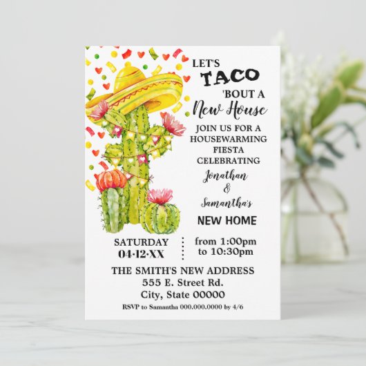 Lasst uns Taco über Fiesta, Fiesta, die sich mit d Einladung (Stehend Vorderseite)