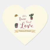 Lasst uns Taco über Liebe Fiesta Theme Brautparty Herz-Aufkleber (Vorderseite)