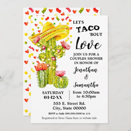 Lasst uns tako "über Liebe fiesta Paare Dusche Einladung (Vorne/Hinten)