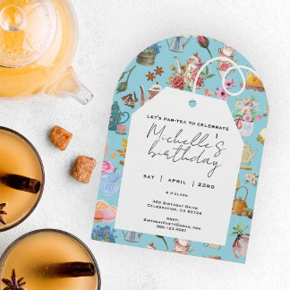 Lasst uns Tee par jedes Alter Geburtstag Arch Blue Einladung