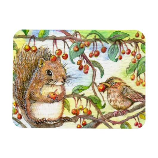 Lasst uns teilen - Eichhörnchen und Sparrow Magnet (Horizontal)