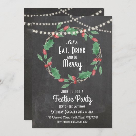 Lasst uns trinken und frohen Weihnachtskranz einla Einladung (Vorne/Hinten)