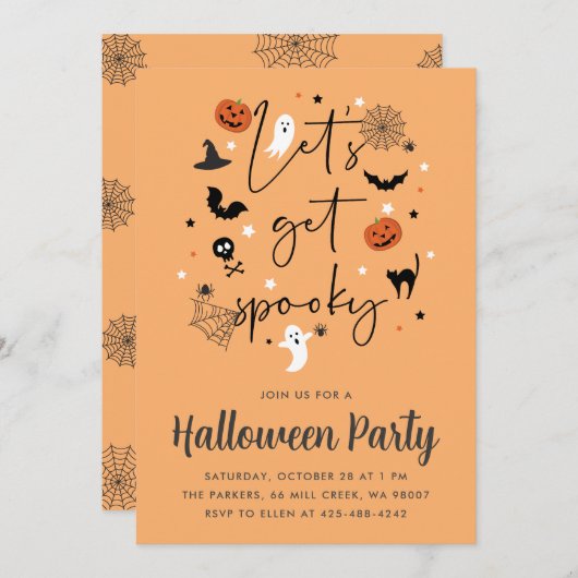 Lasst uns unheimliches Halloween-Party bekommen Einladung (Vorne/Hinten)