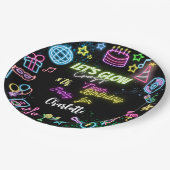 Lasst uns verrückten NeonGeburtstag glühen Pappteller (Schrägansicht)