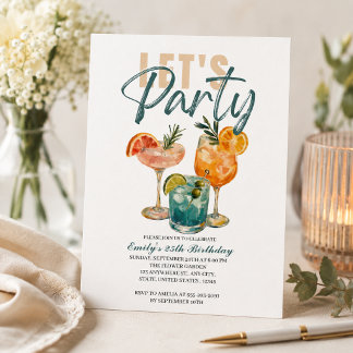Lasst uns Wassermalerei-Cocktail-Geburtstag feiern Einladung