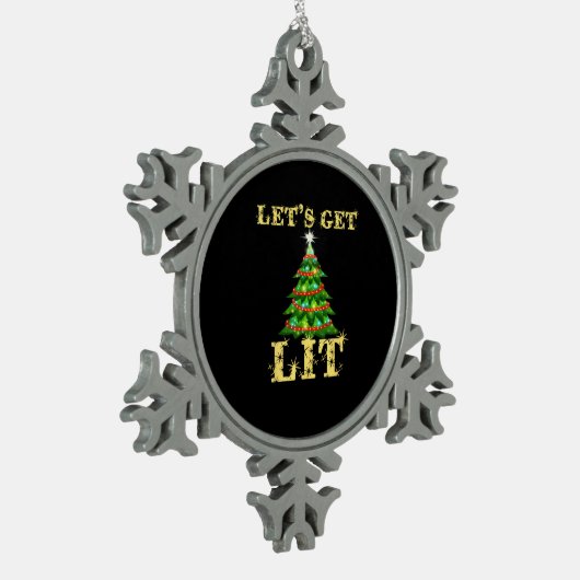 Lasst uns Weihnachten trinken lassen Schneeflocken Zinn-Ornament (Links)