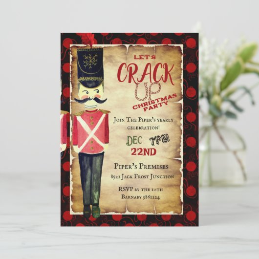 Lasst uns Weihnachts-Nutcracker-rote Einladung auf (Stehend Vorderseite)