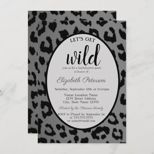 Lasst uns Wild holen, Graue Leopard Print Bachelor Einladung (Vorne/Hinten)