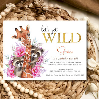 Lasst uns wilde Safari-Tiere Kindergeburtstag Part Einladung