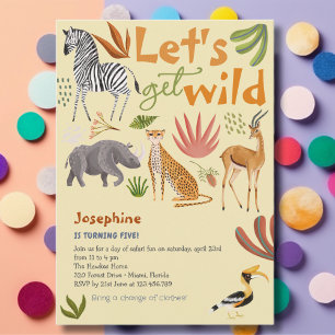 Lasst uns wilde Safari-Tiere Kindergeburtstag Part Einladung