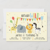 Lasst uns wilde Tiere Kindergeburtstag Party einla Einladung (Vorderseite)