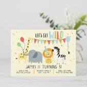 Lasst uns wilde Tiere Kindergeburtstag Party einla Einladung (Stehend Vorderseite)
