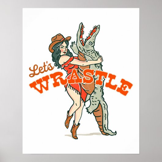 Lasst uns Wrastle: Retro Western Cowgirl & Alligat Poster (Vorne)
