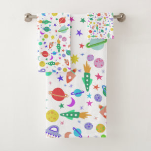 Lasst uns zu Space White Muster UFO gehen Badhandtuch Set
