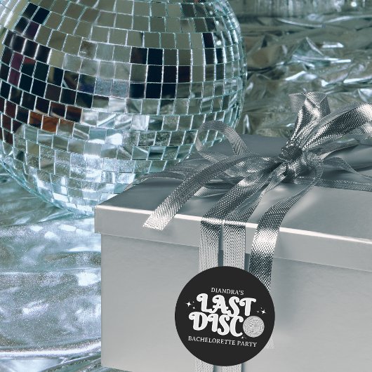Last Disco Name Retro Silver 70s Bachelorette Runder Aufkleber