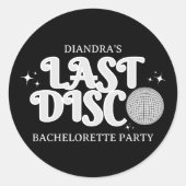 Last Disco Name Retro Silver 70s Bachelorette  Runder Aufkleber (Vorderseite)