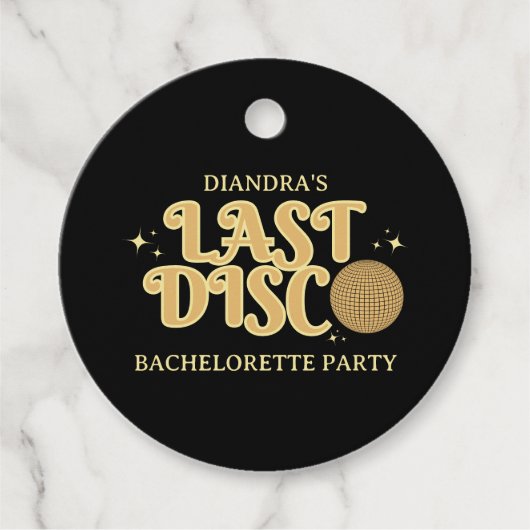 Last Disco Retro Black and Gold 70s Bachelorette  Geschenkanhänger (Vorderseite)