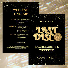 Last Disco Retro Gold Glitter Bachelorette Weekend Einladung