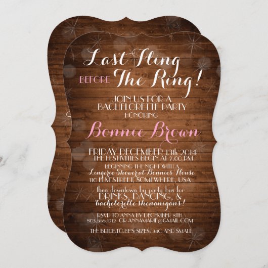 "Last Fling Before the Ring" Bachelorette Einladun Einladung (Vorne/Hinten)
