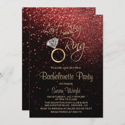 Last Fling Before the Ring Bachelorette Red Einladung (Vorne/Hinten)