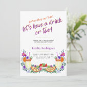 Last Flying Fiesta Cocktails Tacos Bachelorette Einladung (Stehend Vorderseite)