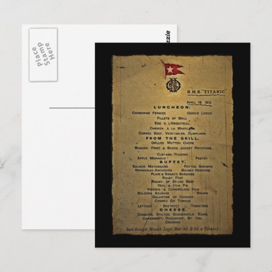 Last Menu RMS Titanic Postkarte (Vorne/Hinten)