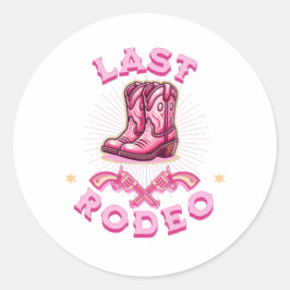 last rodeo bachelorette party pink cowgirl runder aufkleber