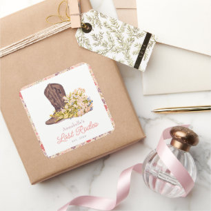 Last Rodeo Cowgirl Boot Floral Bachelorette Quadratischer Aufkleber