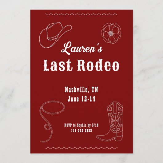 Last Rodeo Cowgirl Western Bachelorette Invitation Einladung (Vorderseite)