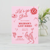 Last Rodeo Disco Cowgirl Bachelorette Einladung (Stehend Vorderseite)