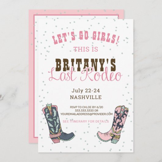 Last Rodeo Nashville Pink Cowgirl Bachelorette Einladung (Vorne/Hinten)