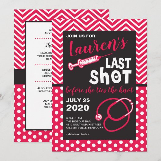 Last Shot Bridal Dusche Einladung (Vorne/Hinten)