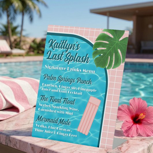 Last Splash Bachelorette Signature Drinks Menu Sockelschild
