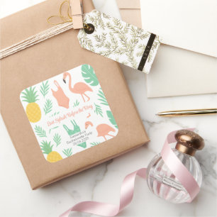 "Last Splash"-Sticker mit Palmen, Badeanzügen Quadratischer Aufkleber