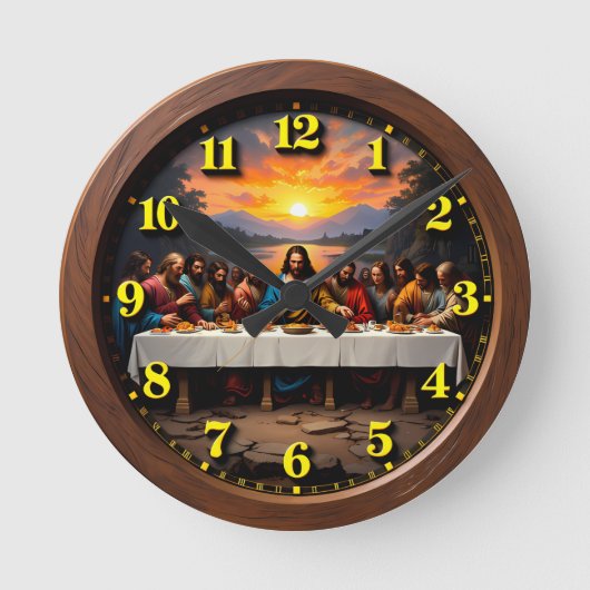 Last Supper Lakeside Sunset Runde Wanduhr (Vorderseite)