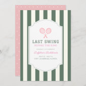 Last Swing Tennis Green Stripe Bachelorette Einladung (Vorne/Hinten)