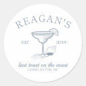 "Last Toast on Coast" Beach Junggeselinnen-Abschie Runder Aufkleber (Vorderseite)