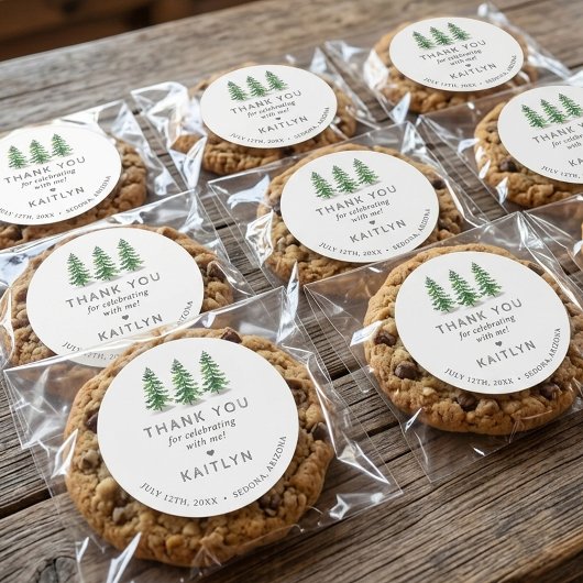 Last Trail Pine Forest Camping Bachelorette Party Runder Aufkleber